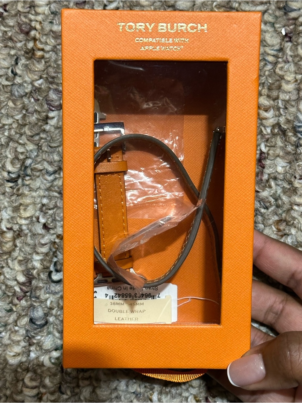 Tory Burch Orange Double Wrap Leather Apple Watch Band